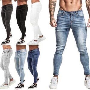 GINGTTO Jeans Men Elastic Waist Skinny Jeans